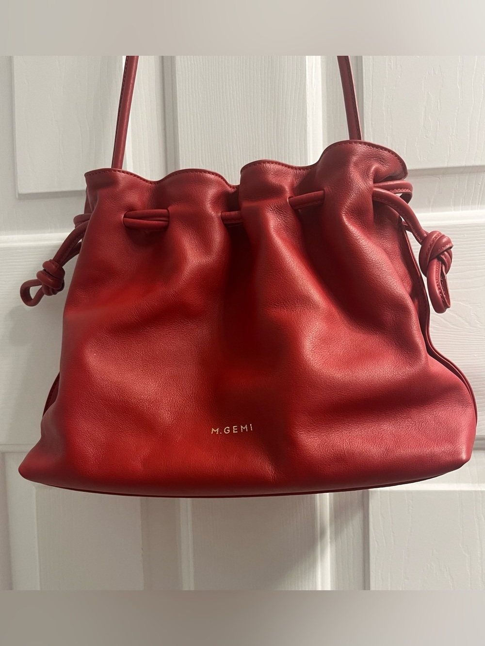 M.Gemi Sarita Red Italian Calf Leather Crossbody Bucket Bag